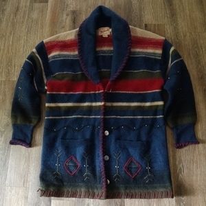 Vintage Women's Woolrich Ash Navy Jacket Sweater Cardigan Aztek Wool medium